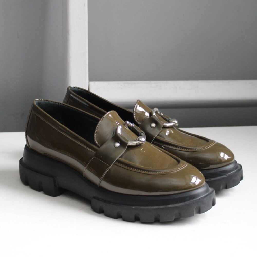 AGL Green Patent Leather Monique Bit Chunky Platform Loafers Size 41 EU / 11 US - Picture 3 of 10